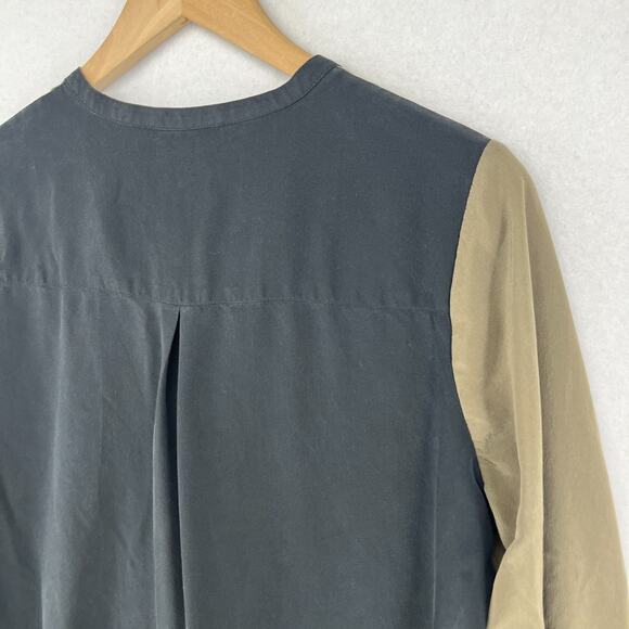 VINCE Top Women 8 Silk Crepe de Chine Colorblock Tunic Keyhole Long Sleeve Black - Picture 7 of 16